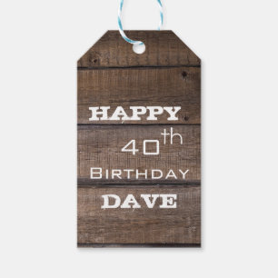 Rustic Wood 40th Birthday Personal Gift Label Cadeaulabel