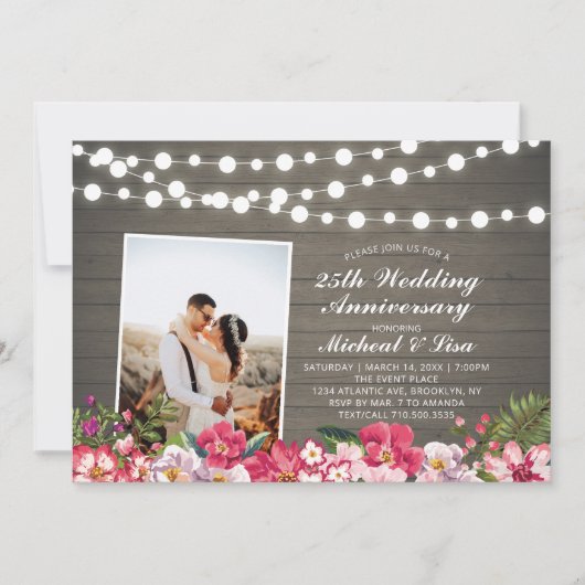 Rustic Wood 40th Photo Wedding Jubileum Kaart (Voorkant)