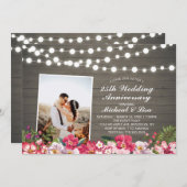 Rustic Wood 40th Photo Wedding Jubileum Kaart (Voorkant / Achterkant)