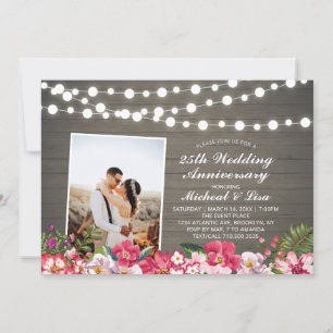 Rustic Wood 40th Photo Wedding Jubileum Kaart