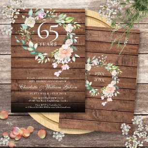 Rustic Wood 45th 65th Wedding Jubileum Floral Kaart