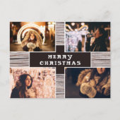 Rustic Wood 4 Afbeelding voor kerstmis met fotocol Briefkaart (Voorkant)