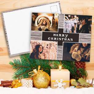 Rustic Wood 4 Afbeelding voor kerstmis met fotocol Briefkaart