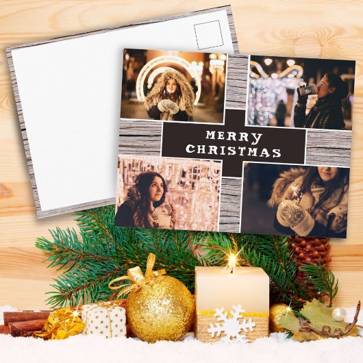 Rustic Wood 4 Afbeelding voor kerstmis met fotocol Briefkaart