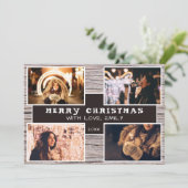 Rustic Wood 4 Afbeelding voor kerstmis met fotocol Kaart (Staand voorkant)