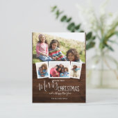 Rustic Wood 4 Foto Collage Prettig Kerstfeest Feestdagenkaart (Staand voorkant)