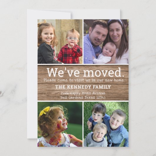 Rustic Wood 4 Foto Collage We hebben New Home verp Aankondiging (Voorkant)