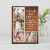 Rustic Wood 4 Foto Verloving Save The Date (Staand voorkant)