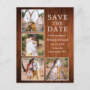 Rustic Wood 4 Foto Verloving Save the Date Briefkaart