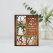 Rustic Wood 4 Foto Verloving Save the Date Briefkaart (Staand voorkant)