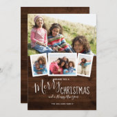 Rustic Wood 4 Fotocollage kerst Feestdagenkaart (Voorkant / Achterkant)
