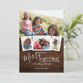 Rustic Wood 4 Fotocollage kerst Feestdagenkaart (Staand voorkant)