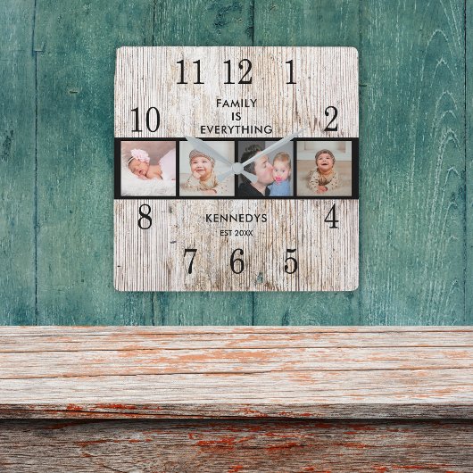 Rustic Wood 4 Quote voor fotocollage Vierkante Klok