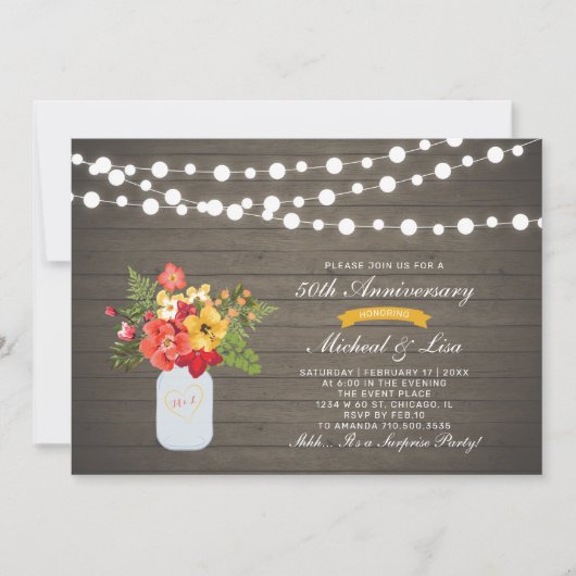 Rustic Wood 50e verjaardagsverjaardag bruiloft jub Kaart (Voorkant)