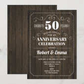 Rustic Wood 50ste bruiloft Jubileum Party Kaart (Voorkant / Achterkant)