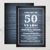 Rustic Wood 50th Birthday Dinner Party Kaart (Voorkant / Achterkant)