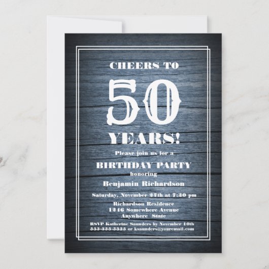 Rustic Wood 50th Birthday Party Kaart (Voorkant)