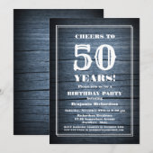 Rustic Wood 50th Birthday Party Kaart (Voorkant / Achterkant)