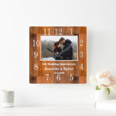 Rustic Wood 5 jaar Jubileum Foto Vierkante Klok (Huis)