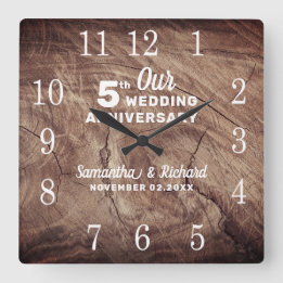 Rustic Wood 5th Wedding Anniversary Personalized Vierkante Klok