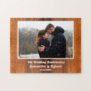 Rustic Wood 5th Wedding Jubileum Foto Legpuzzel