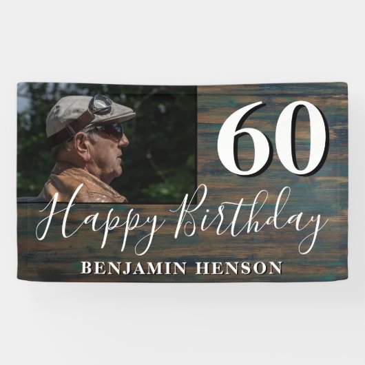 Rustic Wood 60th Birthday Party Photo Banner (Horizontaal)