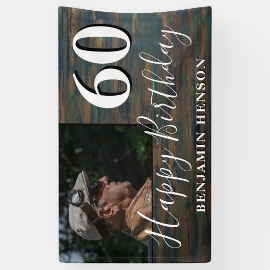 Rustic Wood 60th Birthday Party Photo Banner (Verticaal)