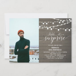 Rustic Wood 60th Photo Adult Birthday Party Kaart