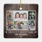 Rustic Wood 6 Foto Collage kerstfamilie Keramisch Ornament (Achterkant)