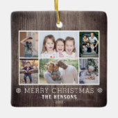 Rustic Wood 6 Foto Collage kerstfamilie Keramisch Ornament (Voorkant)
