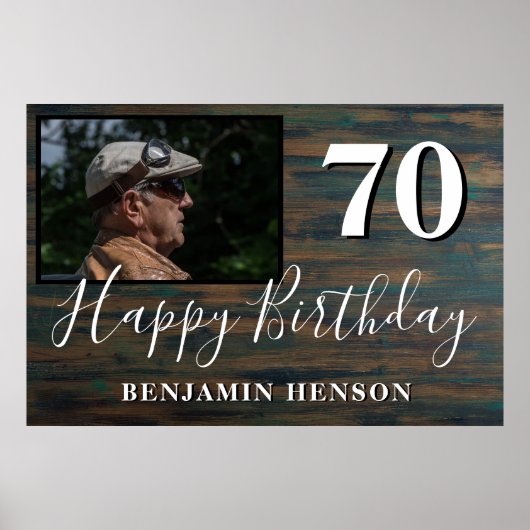 Rustic Wood 70th Birthday Party Foto Poster (Voorkant)