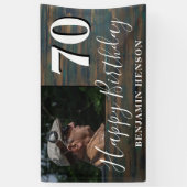 Rustic Wood 70th Birthday Party Foto Spandoek (Verticaal)