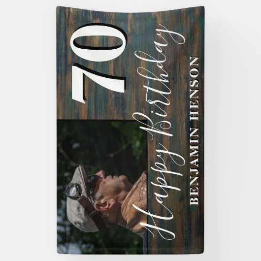Rustic Wood 70th Birthday Party Foto Spandoek (Verticaal)