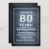 Rustic Wood 80th Birthday Dinner Party Kaart (Voorkant / Achterkant)