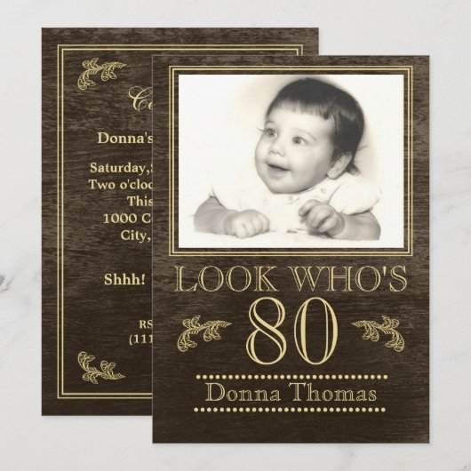Rustic Wood 80th Birthday Foto Kaart (Voorkant / Achterkant)