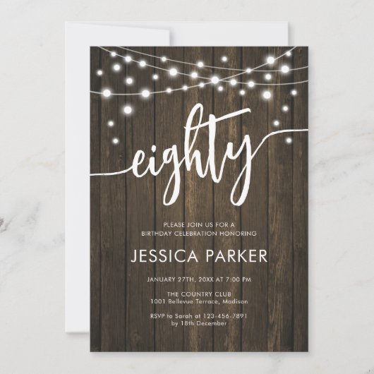 Rustic Wood 80th Birthday Party Kaart (Voorkant)