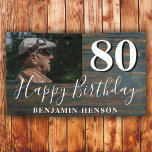 Rustic Wood 80th Birthday Party Photo Banner<br><div class="desc">Rustiek Hout 80e Verjaardagsfeestfoto Banner. Geweldig teken voor het 80ste verjaardagsfeest met een aangepaste foto en tekst in trendy wit script met een naam. De achtergrond is donker hout textuur. Personaliseer het bord met je foto,  jouw naam en het leeftijdsnummer.</div>