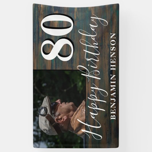 Rustic Wood 80th Birthday Party Photo Banner (Verticaal)