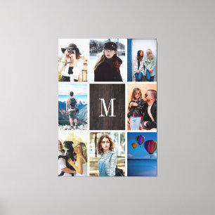 Rustic Wood 8 Foto Collage Monogram Gepersonalisee Canvas Afdruk