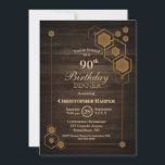 Rustic Wood 90th Birthday Dinner Party Kaart<br><div class="desc">De roestelijke 90e verjaardagsfeestdag met een uniek geometrisch gouden lijst.</div>