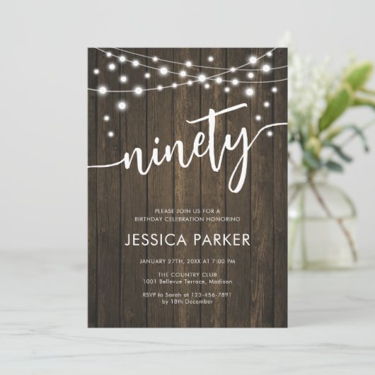 Rustic Wood 90th Birthday Party Kaart (Staand voorkant)