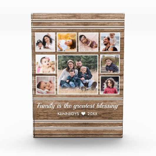 Rustic Wood 9 Foto Collage Quote Familienaam   (Voorkant)