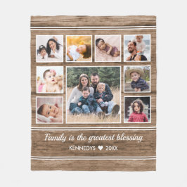 Rustic Wood 9 Foto Collage Quote Familienaam Fleece Deken