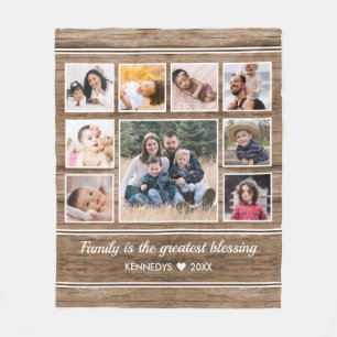 Rustic Wood 9 Foto Collage Quote Familienaam Fleece Deken