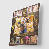 Rustic Wood 9 Foto Collage Quote Gold-nummers Vierkante Klok (Hoek)