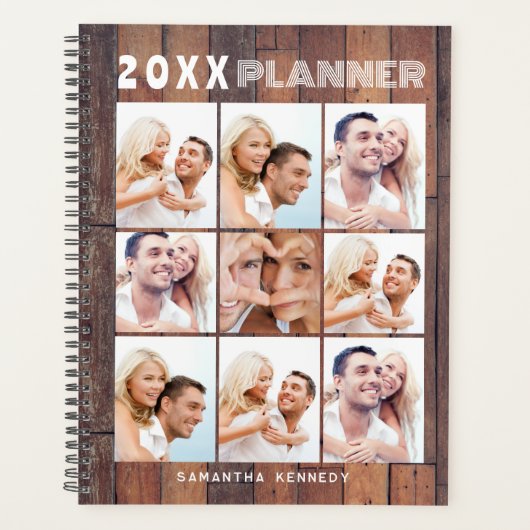 Rustic Wood 9 Fotocollage Naam 2024 Gepersonalisee Planner (Voorkant)