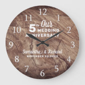 Rustic Wood Aangepast 5th Wedding Jubileum Grote Klok (Voorkant)