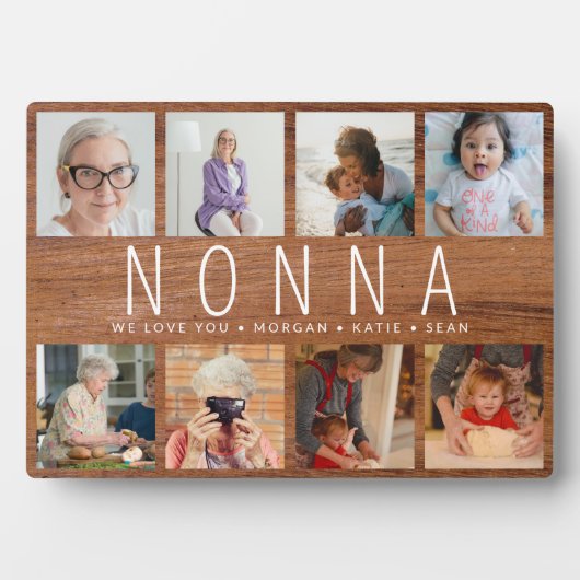 Rustic Wood Aangepast 8 Foto Modern nonna Gift Fotoplaat (voorkant)