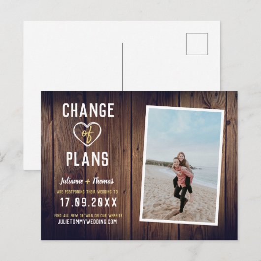 Rustic Wood Aangepast Foto Elegant Verandering pla Aankondigingskaart (Voorkant / Achterkant)