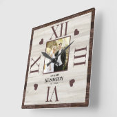 Rustic Wood Aangepast Jubileum voor foto-bruiloft Vierkante Klok (Hoek)